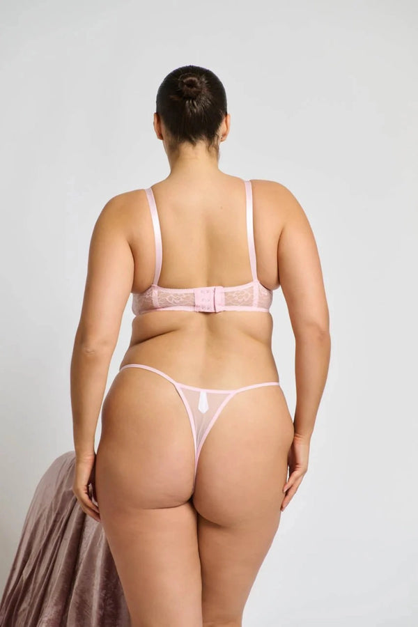 Maverick Underwire Baby Pink by Kat The Label - delicate eyelash lace underwire bra with silver trims and soft stretch wings for supportive feminine lingerie.