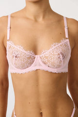 Maverick Underwire Baby Pink by Kat The Label - delicate eyelash lace underwire bra with silver trims and soft stretch wings for supportive feminine lingerie.