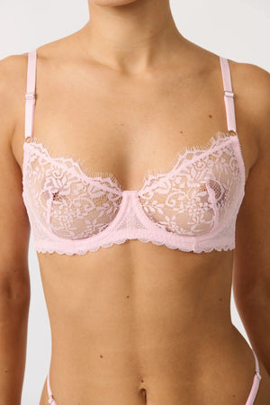 Maverick Underwire Baby Pink by Kat The Label - delicate eyelash lace underwire bra with silver trims and soft stretch wings for supportive feminine lingerie.