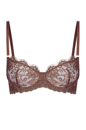 Maverick Underwire Espresso by Kat the Label, delicate eyelash lace bra with silver trims offering effortless comfort, support, and allure.