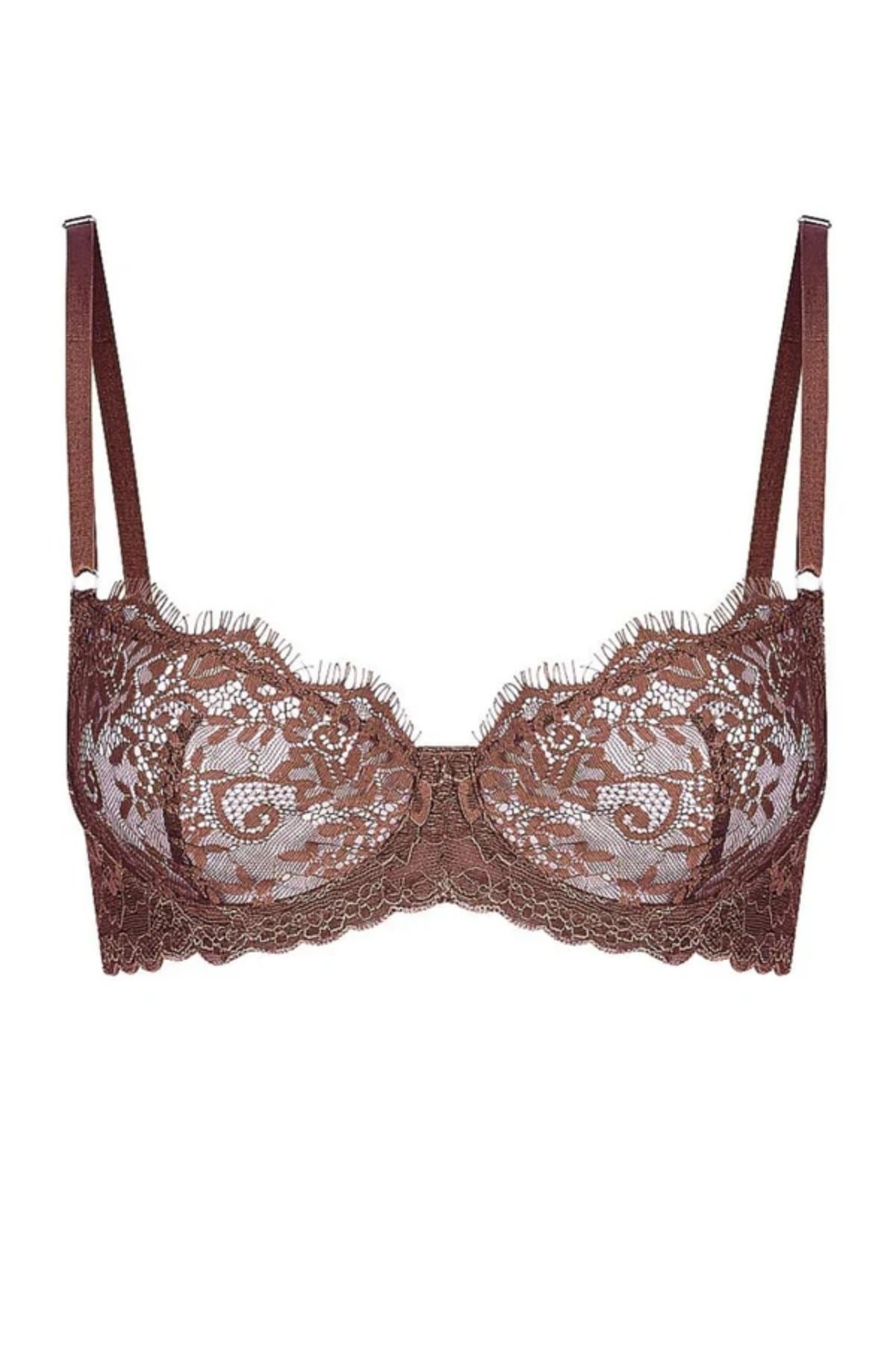 Maverick Underwire Espresso by Kat the Label, delicate eyelash lace bra with silver trims offering effortless comfort, support, and allure.