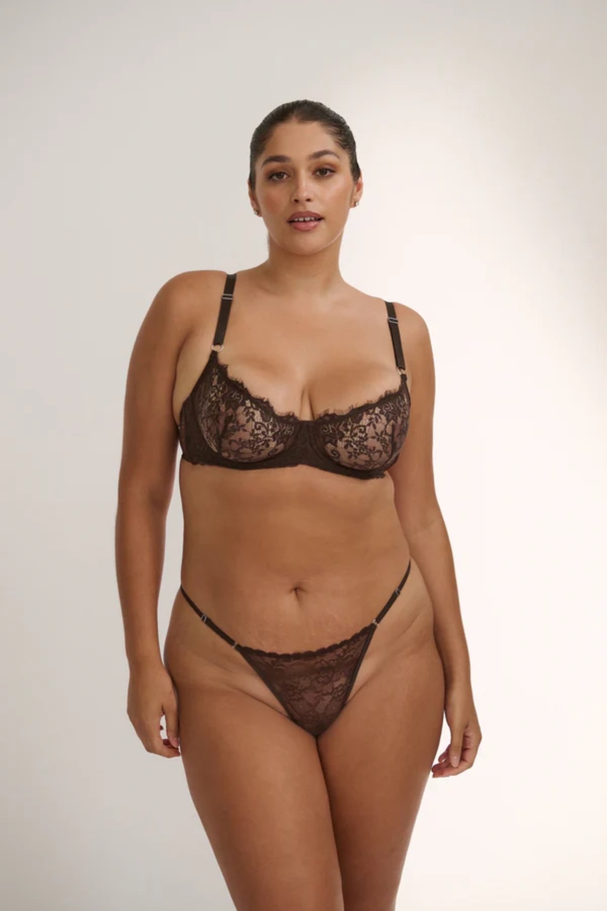Maverick Underwire Espresso by Kat the Label, delicate eyelash lace bra with silver trims offering effortless comfort, support, and allure.