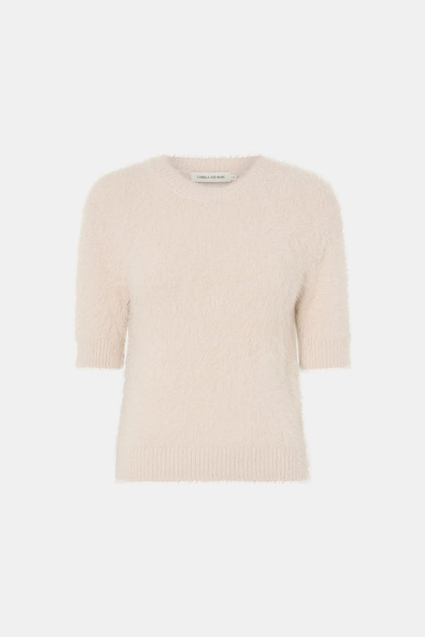 Maxime Knit Top Powder Pink by Camilla and Marc - slim fit knit tee with ribbed trims and structured shape, perfect for refined everyday styling.