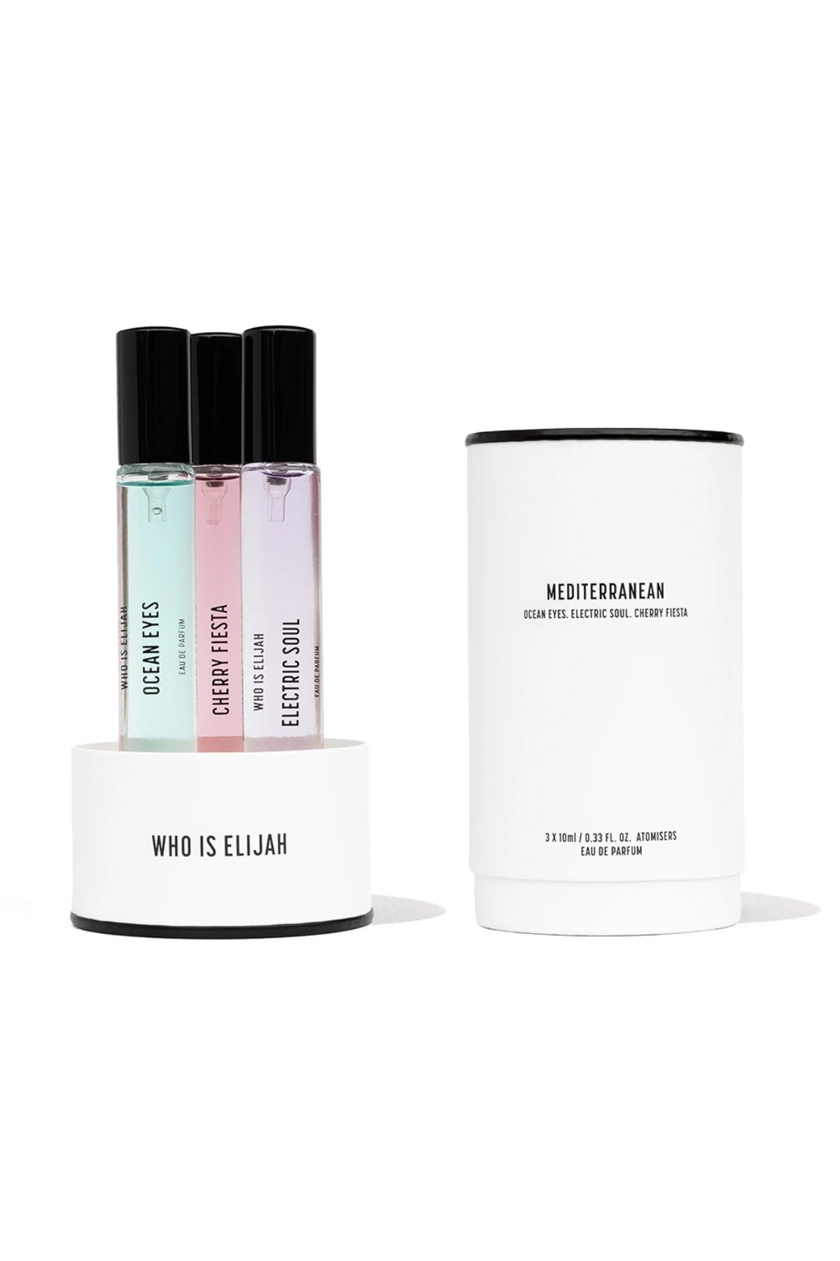 Mediterranean Trio by Who Is Elijah,  a curated set of three 10ml fragrances capturing sun-soaked Mediterranean vibes.