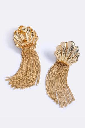 Meet Me In Ibiza Earrings Gold by Emma Pills – 14K gold plated fringe earrings with cascading statement design.