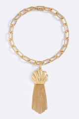 Meet Me In Ibiza Necklace Gold by Emma Pills – 14K gold plated chain necklace with detachable shell charm and fringe detail.