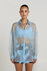 Mercurio Silk Shirt Sky Blue by Summi Summi – oversized silk organza shirt with lightweight drape and button front.
