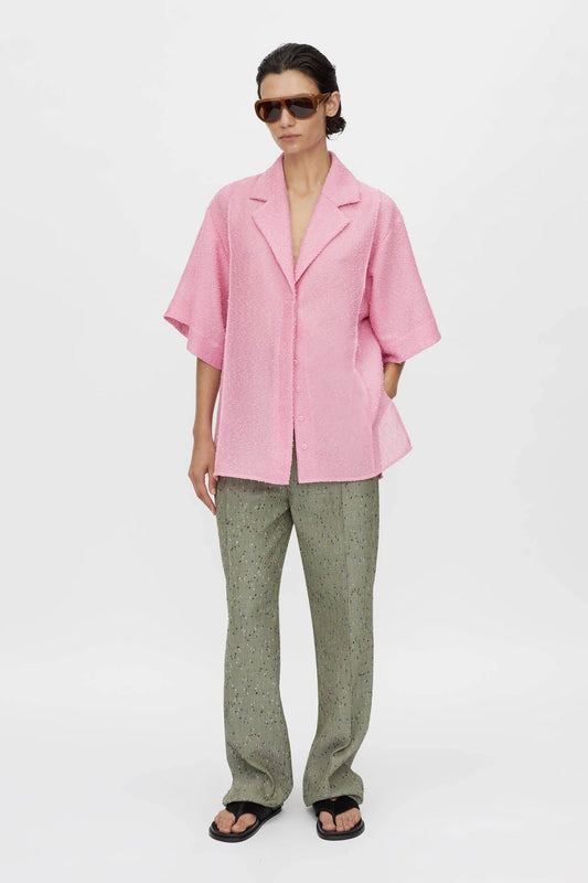 Merle Short Sleeve Shirt Rose Pink by Camilla and Marc – a relaxed textured shirt with pintuck detail. Perfect for polished styling.