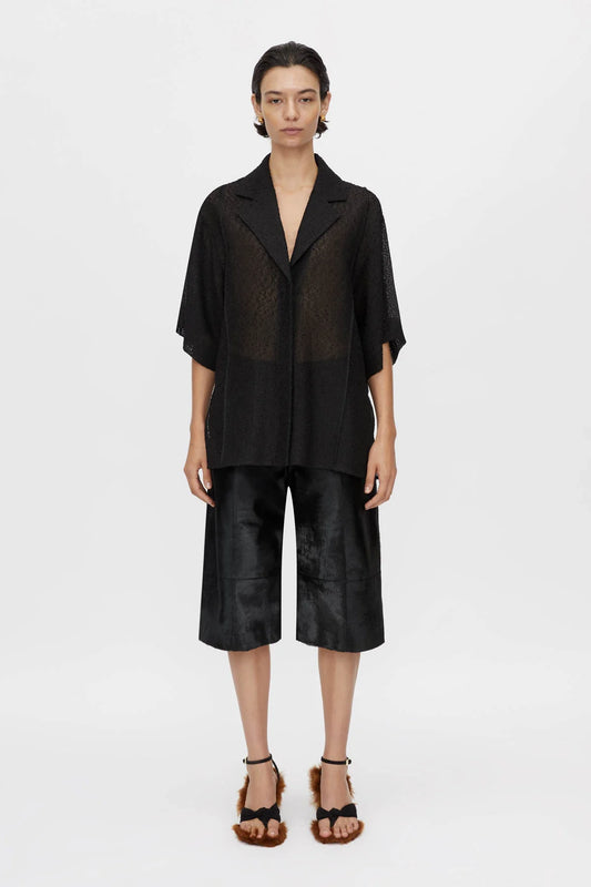 Merle Short Sleeve Shirt by Camilla and Marc in black, relaxed fit with corozo buttons and bouclé-textured finish.
