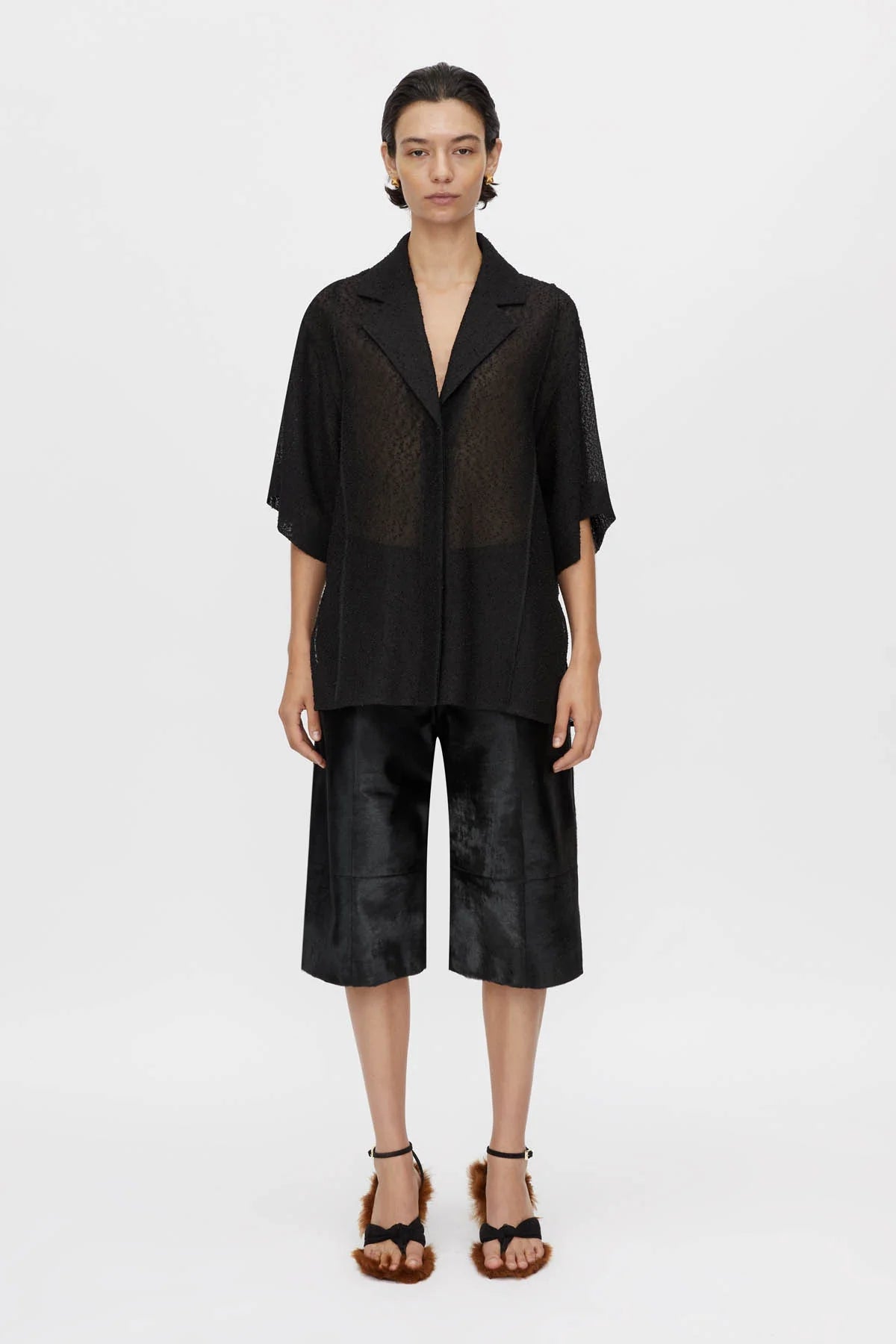 Merle Short Sleeve Shirt by Camilla and Marc in black, relaxed fit with corozo buttons and bouclé-textured finish.
