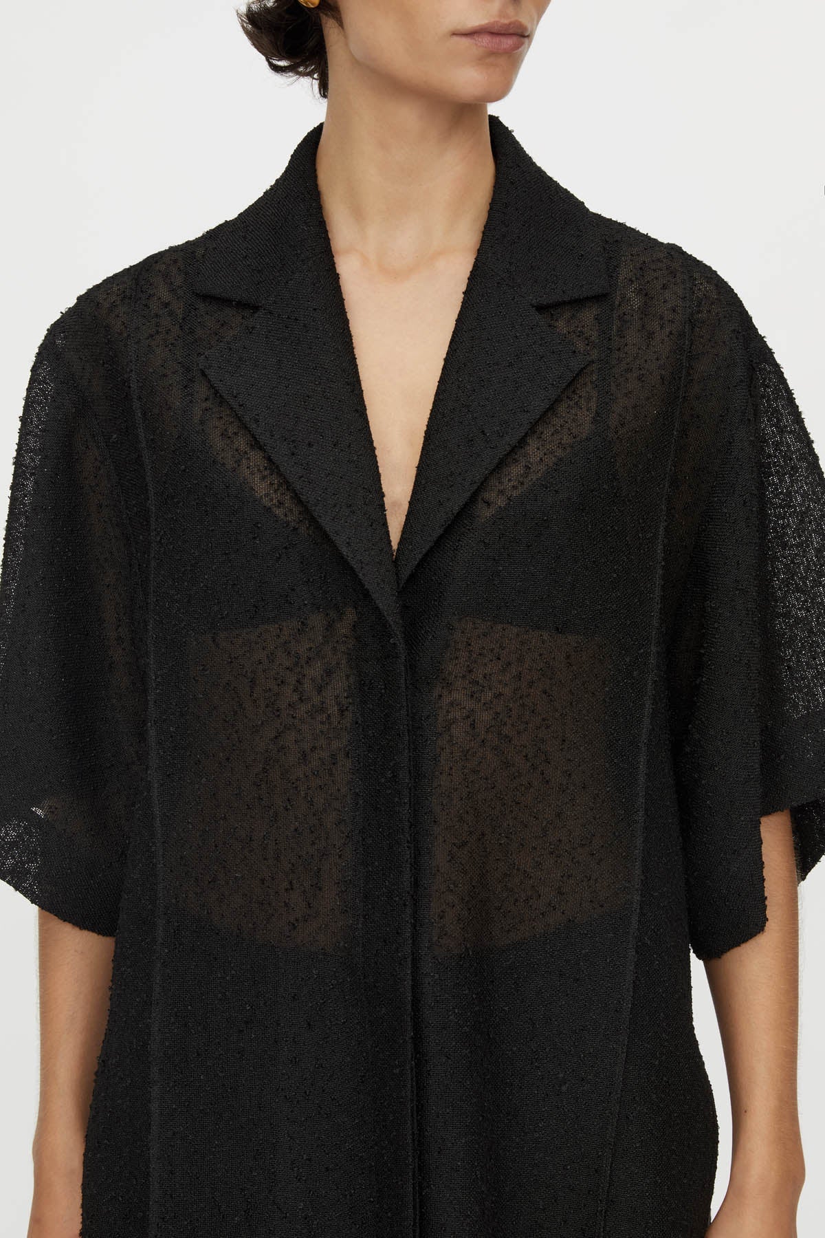 Merle Short Sleeve Shirt by Camilla and Marc in black, relaxed fit with corozo buttons and bouclé-textured finish.
