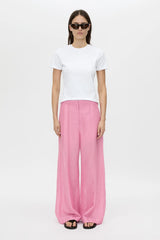 Merle Wide-Leg Pant by Camilla and Marc in rose pink, tailored wide-leg cut with pintuck detailing and bouclé-textured finish.