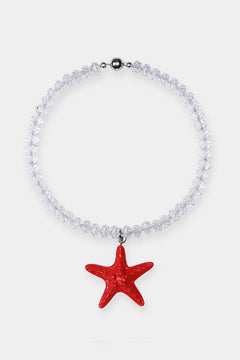 Mermaid Dreams Necklace Red by Shop Julietta, glass bead necklace with red starfish pendant. Perfect for beach styling or summer looks.