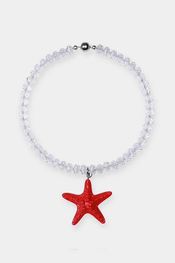 Mermaid Dreams Necklace Red by Shop Julietta, glass bead necklace with red starfish pendant. Perfect for beach styling or summer looks.