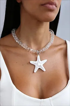 Mermaid Dreams Necklace White by Shop Julietta, glass bead necklace with starfish pendant. Perfect for beach styling or summer looks.