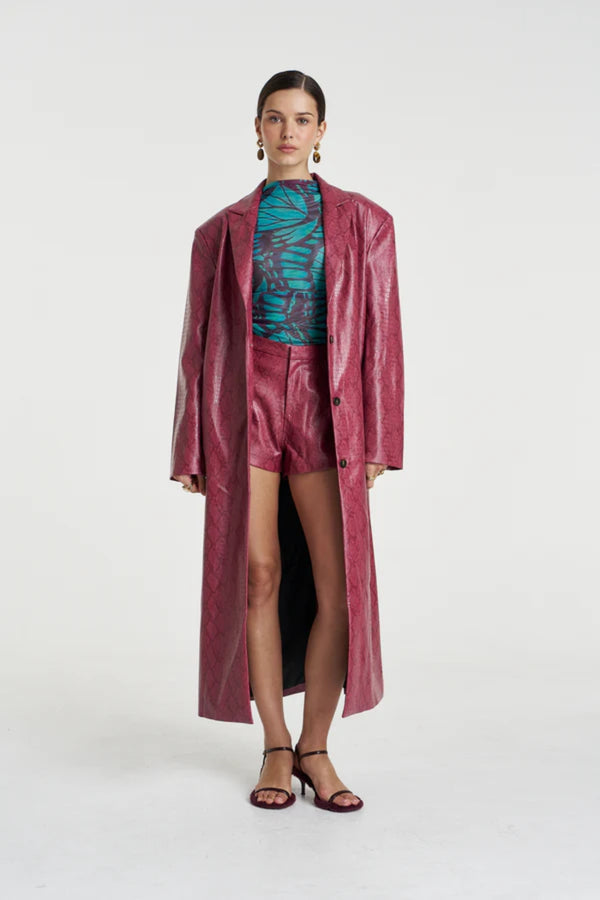 Mesh Long Sleeve Rouched Skivvy Jade Butterfly by Summi Summi – sheer ruched mesh top with signature butterfly print.