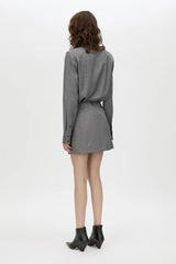 Meyer Mini Skirt in Charcoal by Camilla and Marc, a high-waisted tailored mini skirt with panel detailing and refined wool blend finish.