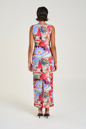 Miami Maxi Dress Dazed Print by Summi Summi – a bodycon maxi with V neckline and keyhole detail. Perfect for statement styling.
