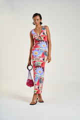 Miami Maxi Dress Dazed Print by Summi Summi – a bodycon maxi with V neckline and keyhole detail. Perfect for statement styling.