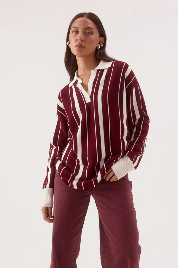 Mian Knit Vino by Sovere, oversized striped knit sweater with collared neckline for cosy everyday layering.