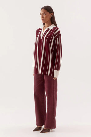 Mian Knit Vino by Sovere, oversized striped knit sweater with collared neckline for cosy everyday layering.