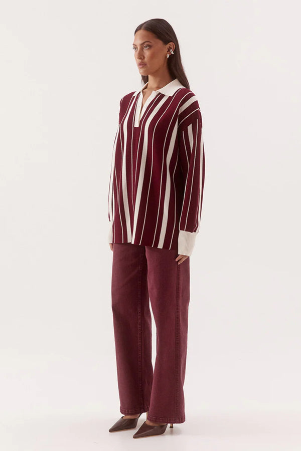 Mian Knit Vino by Sovere, oversized striped knit sweater with collared neckline for cosy everyday layering.
