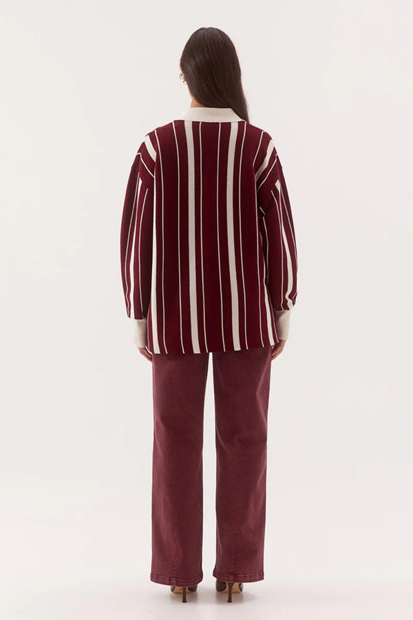 Mian Knit Vino by Sovere, oversized striped knit sweater with collared neckline for cosy everyday layering.