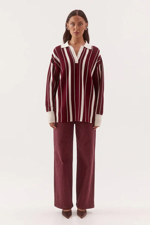 Mian Knit Vino by Sovere, oversized striped knit sweater with collared neckline for cosy everyday layering