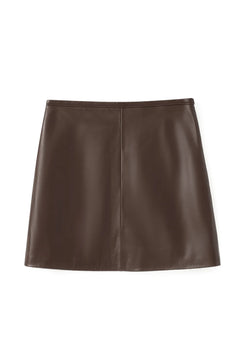Micro Mini Skirt Chocolate by Ppeached - lamb leather mini skirt with clean fit and back pockets, designed for a sleek modern look.