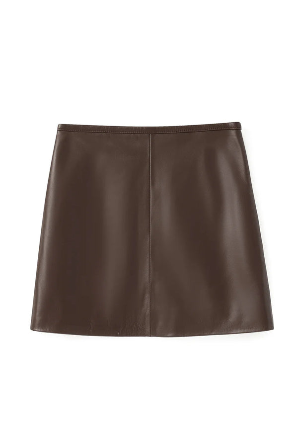 Micro Mini Skirt Chocolate by Ppeached - lamb leather mini skirt with clean fit and back pockets, designed for a sleek modern look.