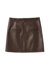Micro Mini Skirt Chocolate by Ppeached - lamb leather mini skirt with clean fit and back pockets, designed for a sleek modern look.