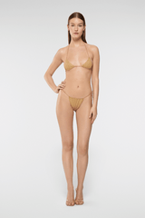 Microkini Lumiere Gold by Oseree, metallic micro bikini with shimmering finish. Perfect for beach days or bold swim looks.