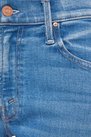 Mid Rise Rambler Zip Ankle in Out Of The Blue by MOTHER, mid-rise jeans with wide straight leg, ankle-length fit, and soft faded blue wash.