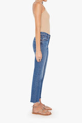Mid Rise Rider Ankle Fray Local Charm by Mother Denim, straight leg jeans with frayed hem. Perfect for everyday wear or casual outfits.