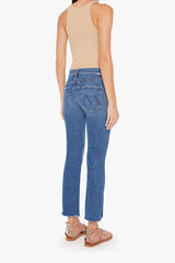 Mid Rise Rider Ankle Fray Local Charm by Mother Denim, straight leg jeans with frayed hem. Perfect for everyday wear or casual outfits.