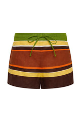 Miel Short Valencia Stripe by Faithfull the Brand - linen mini shorts with stripe print and drawstring waist, designed for a relaxed summer fit.