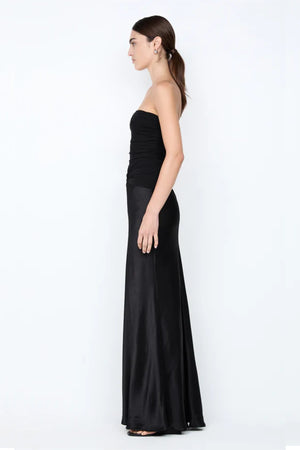 Millah Strapless Dress by Bec + Bridge, a slinky bias-cut maxi with twisted mesh bodice and strapless silhouette for sleek, modern evening elegance.