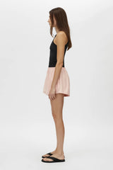 Milo Short by Camilla and Marc – pink mid-rise pull-on shorts with an elastic waistband and side splits, perfect for easy polished styling.