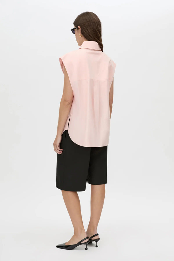 Milo Sleeveless Shirt by Camilla and Marc – a pink sleeveless shirt with clean tailoring and a curved hem, perfect for soft polished styling.