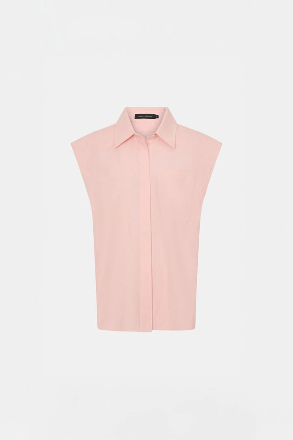 Milo Sleeveless Shirt by Camilla and Marc – a pink sleeveless shirt with clean tailoring and a curved hem, perfect for soft polished styling.