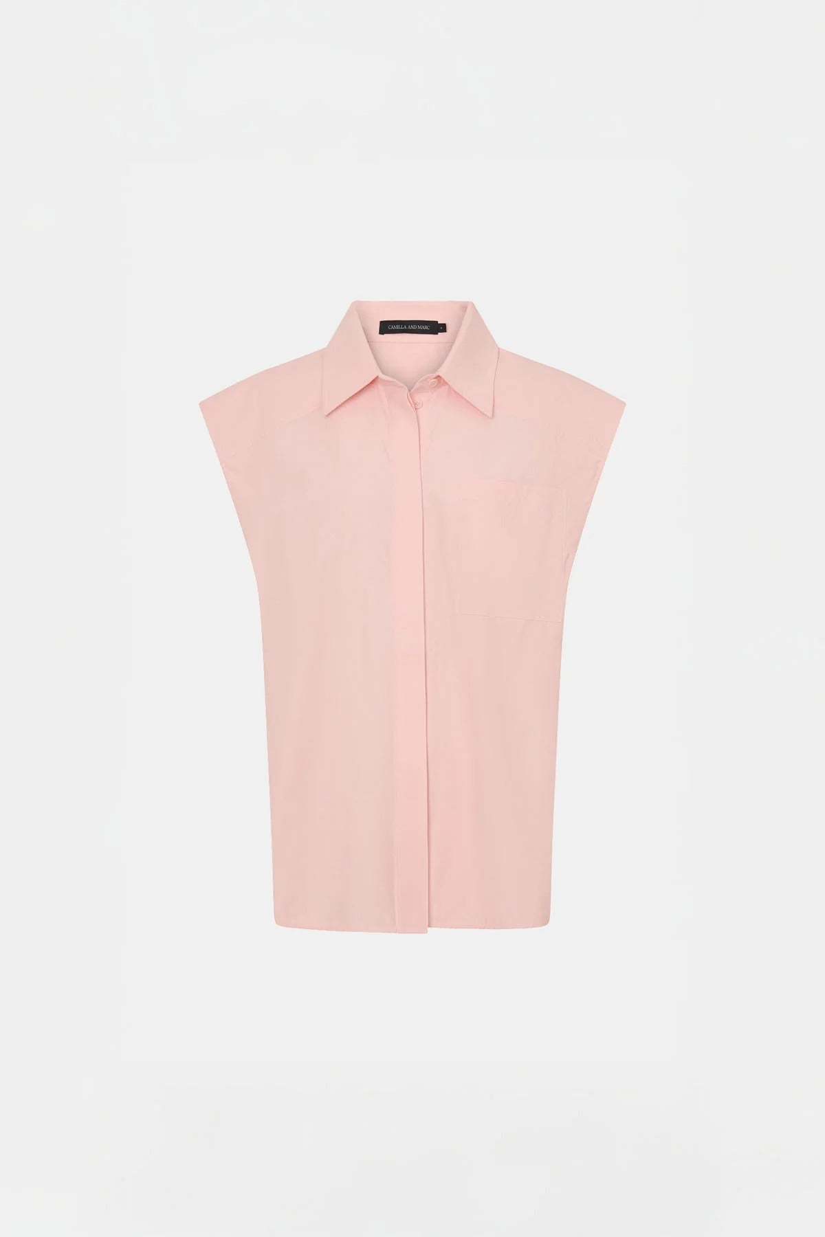 Milo Sleeveless Shirt by Camilla and Marc – a pink sleeveless shirt with clean tailoring and a curved hem, perfect for soft polished styling.