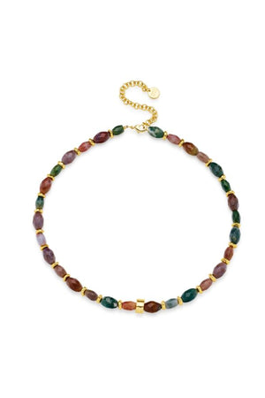 Minori Necklace Gold by Amber Sceats, Indian Agate and gold-plated beads in earthy tones, a unique trendy piece for layering or daily wear.