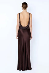 Mirabelle Cowl Maxi Dress in Dark 
Chocolate by Bec + Bridge – boat neck maxi with low cowl back and bias-cut skirt.