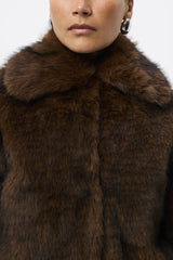 Miranda Jacket Walnut Brown by Mossman - faux fur jacket with wide collar and relaxed fit, designed for a bold winter look.
