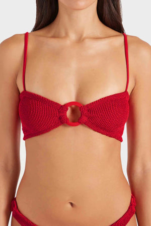 Misty Bikini by Hunza G, sleek minimal swim set in Original Crinkle™ with sculpting stretch and fabric hoop details.