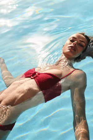 Misty Bikini by Hunza G, sleek minimal swim set in Original Crinkle™ with sculpting stretch and fabric hoop details.