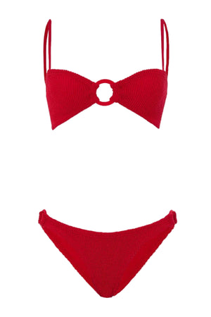 Misty Bikini by Hunza G, sleek minimal swim set in Original Crinkle™ with sculpting stretch and fabric hoop details.