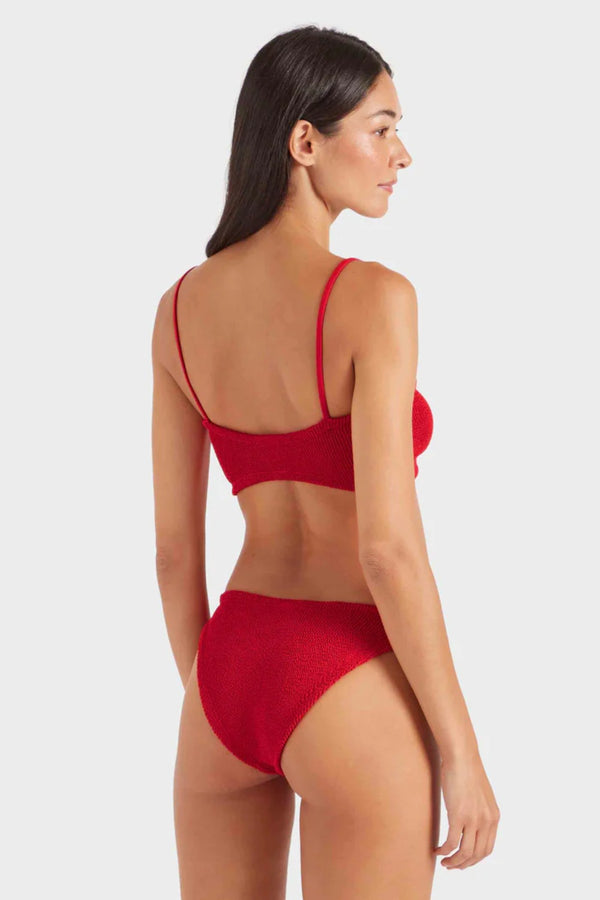 Misty Bikini by Hunza G, sleek minimal swim set in Original Crinkle™ with sculpting stretch and fabric hoop details.