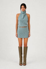 Miya Micro Skort Smokey Teal by Benni – textured boucle micro skort with built in shorts and tailored fit.