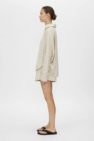 Modulo Shirt Sand Check by Camilla and Marc, oversized check shirt with refined tailoring, perfect paired with the matching shorts.